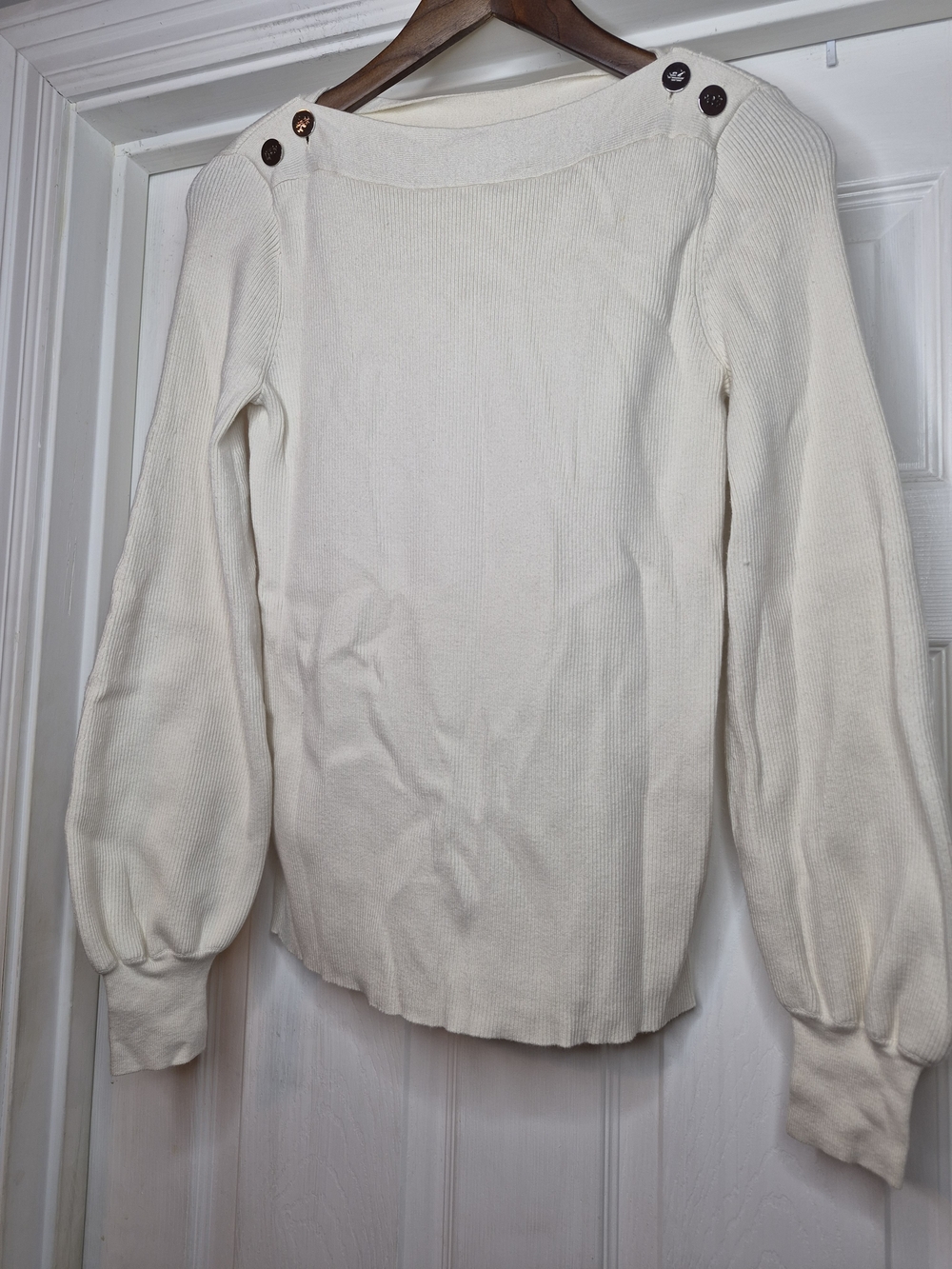 Ralph Lauren Cream Button-Shoulder Ribbed Sweater Small